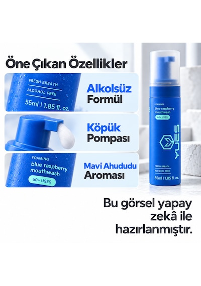 Yues Köpük Ağız Gargarası Alkolsüz Mavi Ahududu Aromalı 55 Ml