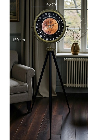 Eskitme 24 Saat Göstergeli Özel Tasarım Tripod Ayaklı Saat Çok Renkli