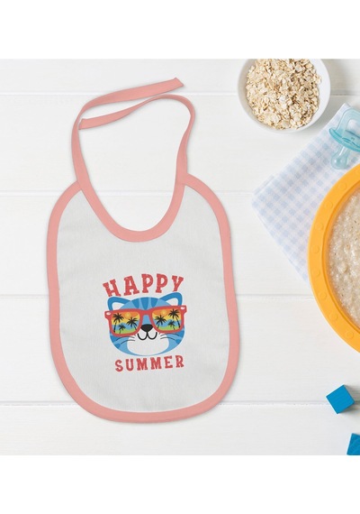 Bk Kids Happy Summer Tasarımlı Pembe Bebek Mama Önlüğü Pembe