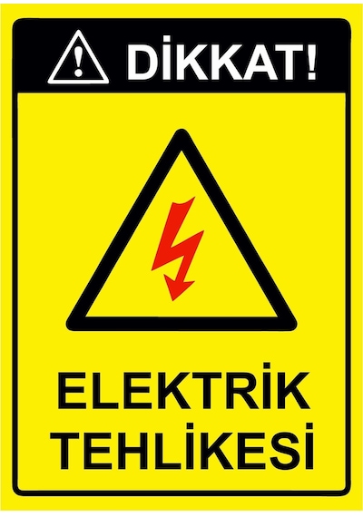 Dikkat Elektrik Tehlikesi İsg Uyarı Levhası Pvc A4 21x30 Cm