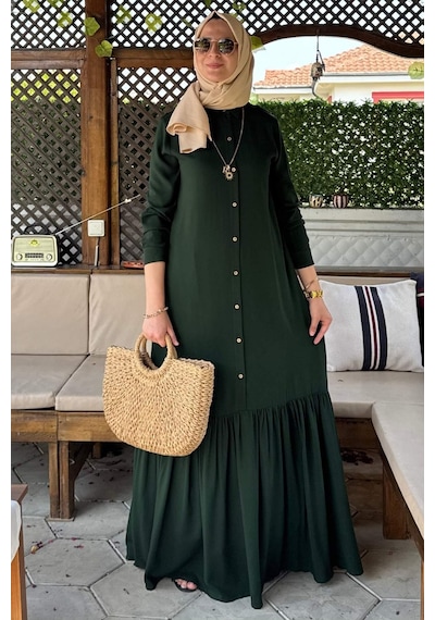 Rabia Şamlı Süreyya Gömlek Elbise Zümrüt Normal