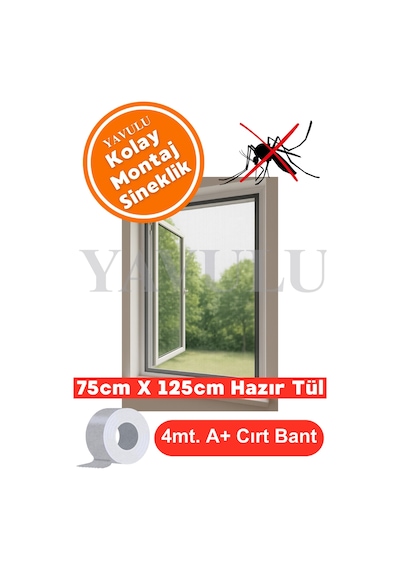 Kolay Montaj Cırt Bantlı Sinek Önleyici Sineklik Pencere Sinekliği Sineklik Örtüsü 75cmx125cm Küçük