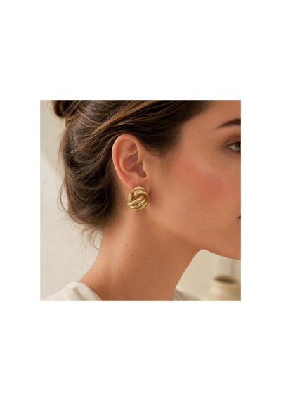 Mat Gold Düğüm Formlu Kadın Çivi Küpe Modern Halka Görünümlü Gold Küpe Gold - 886716613 Gold - 886716613 Gold