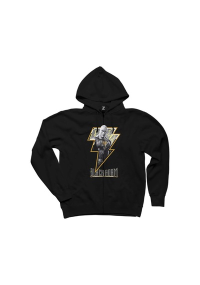 Black Adam Logo Siyah Fermuarlı Kapşonlu Siyah