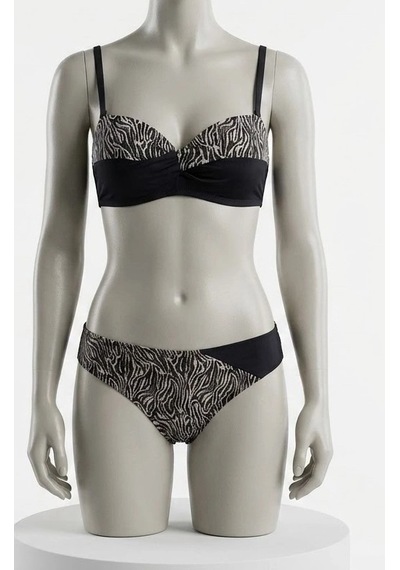 Biçomi Bicomi Straplez Balenli Doğal Form Veren Zebra Desenli Konfor Bikini Takımı Siyah