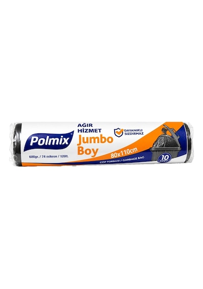 Polmix 600 Gr Ağır Hizmet Jumbo Boy Çöp Poşeti 80x100 Cm Siyah 2'li Ekonomik Paket - 2 Adet Tarı