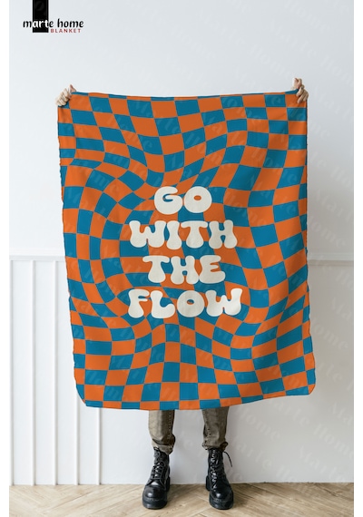 Go Wıth The Flow Polar Tv Battaniyesi 100x170 Cm Tek Taraf Baskılı Turuncu Turuncu - Mavi