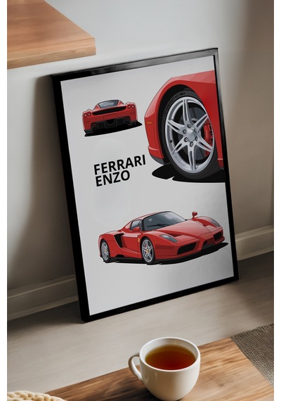 Ferrari Enzo Siyah Ahşap Çerçeveli Poster, Dekoratif Araba Duvar Tablosu