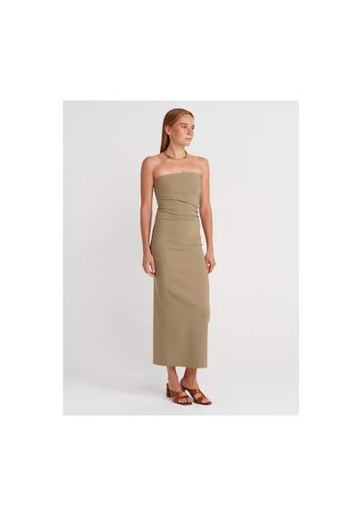 Dilvin 91368 Straplez Midi Elbise Çağla Yeşili