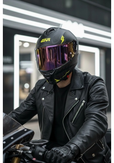 Gıvı 50.x Bones Sarı 1 Renkli 1 Şeffaf Vizörlü Motosiklet Kask İridyum Vizör + Şeffaf