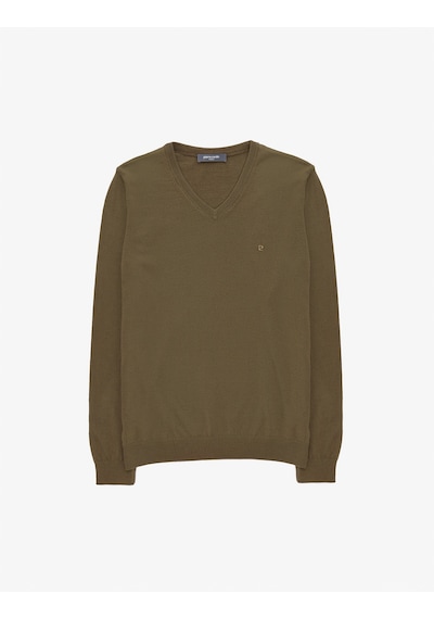 Pierre Cardin Koyu Haki Slim Fit V Yaka Basic Triko Kazak 50314190-vr111