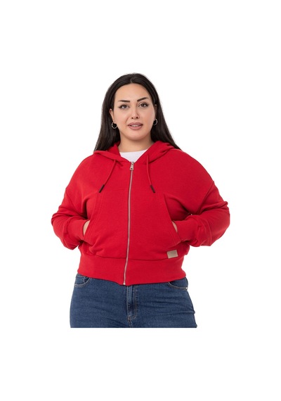 Büyük Beden Kanguru Cepli Kapüşonlu Üç İplik Kırmızı Sweatshirt-kırmızı Kırmızı
