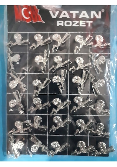 Atatürk Ve Imzası Gümüş Renk Metal Rozet 30 Adetli Paket