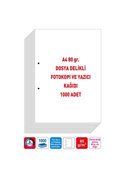 Eser Dosya Delikli A4 Fotokopi Kağıdı 80 gr. 1000 Adet