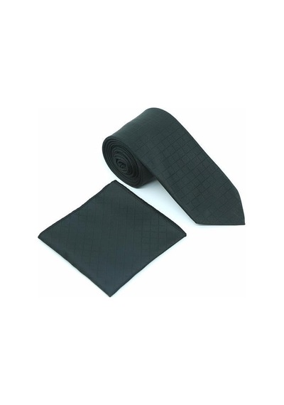 Brianze Siyah Kare Desen Kravat Mendil Set Siyah