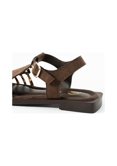 Duxal Shoes Debra Kadın Süet Örgü Tasarım Kafesli Sandalet Acıkahve