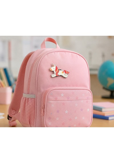 Sevimli Unicorn Figürlü Renkli Çocuk Rozeti Çanta Ve Kıyafet Aksesuarı Gri