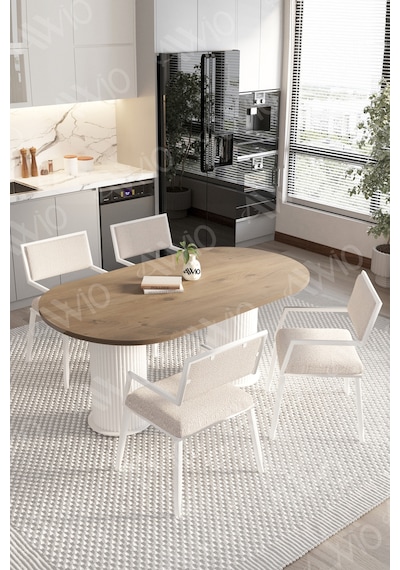Avvio Tracy Bohem Ayak 80x140 Yemek Masası Mutfak Masası 4 Kişilik Masa Sandalye Takımı Akçaağaç