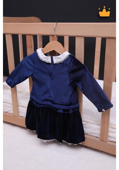 Babyhola Kız Bebek Çocuk Kadife Elbise Şık Bayramlık Nostaljik Retro Koleksiyon 13542 Lacivert