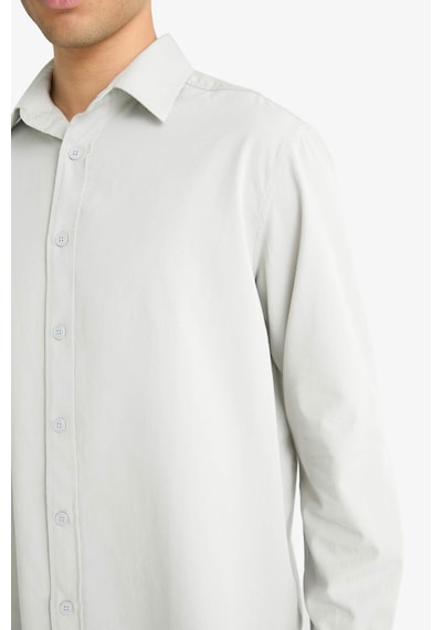 Defacto Regular Fit Polo Yaka Dokuma Uzun Kollu Gömlek F6341ax25augr184 Gri