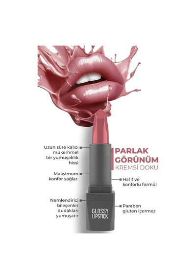 Uzun Süre Kalıcı Yoğun Renk Veren Nemlendirici Parlak Ruj - Glossy Lipstick 314 Dirty Rose Çok Renkli