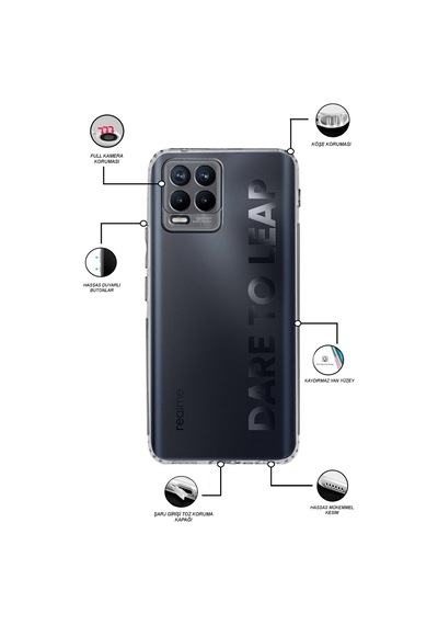Realme 8 Pro Tıpalı Kamera Korumalı Şeffaf Premier Kılıf