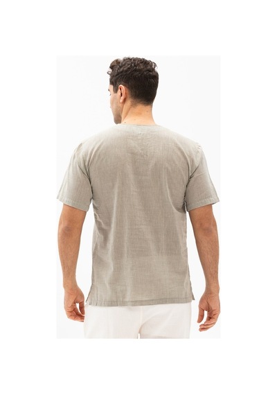 Kısa Kol Şile Bezi Zımbalı Erkek Tshirt Taş 3031