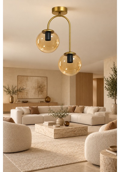 Torro 2'li Bal Rengi Glob Camlı Modern Eskitme Renk Plafonyer Avize Eskitme-bal Eskitme-bal