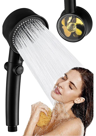Turbo Pervaneli 5 Fonksiyonlu Duş Başlığı+ Duş Hortumu 150 Cm + M Siyah