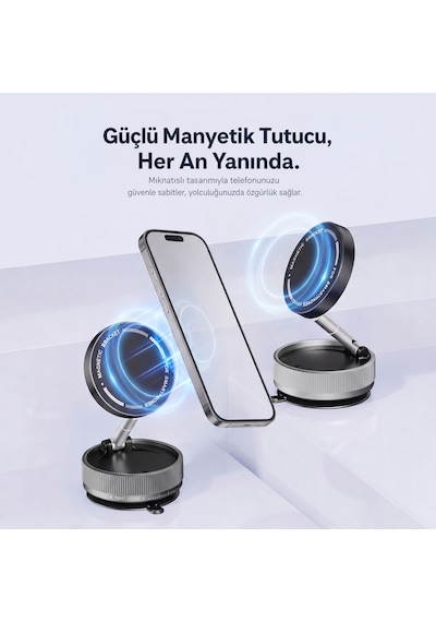 Dossimo 360 Dönebilen Ayarlanabilir Araç İçi Vakumlu Magsafe Telefon Tutucu - K10a Gri