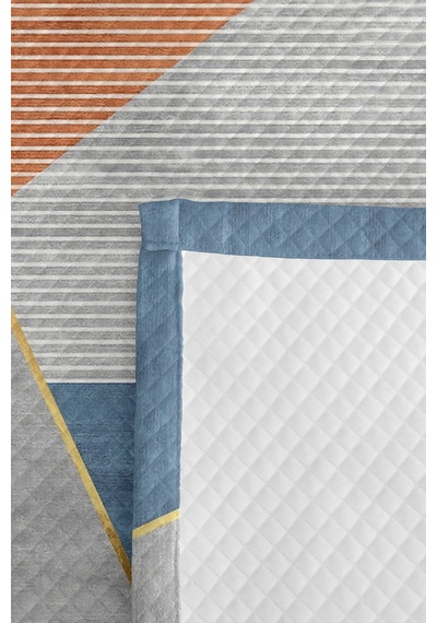 Mavi Geometrik Modern Genç Odası Tek Kişilik Pike Takımı-gri Çizgili Tarçın 160x220 Cm Yatak Örtüsü Kırık Koru Ufku