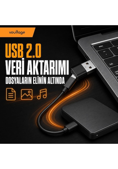 Lexroo Usb To Type-c Dönüştürücü/çevirici, 3a Hızlı Şarj Ve Veri Aktarımı, Otg, Mini Boy Siyah