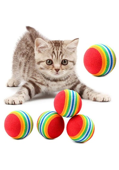 3lü Gökkuşağı Sünger Kedi Köpek Çiğneme Oyun Topu 4,2 Cm 5691