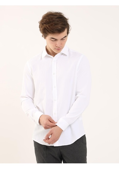 Dufy Beyaz Erkek Slim Fit Klasik Yaka Uzun Kol Gömlek - 93976 Beyaz