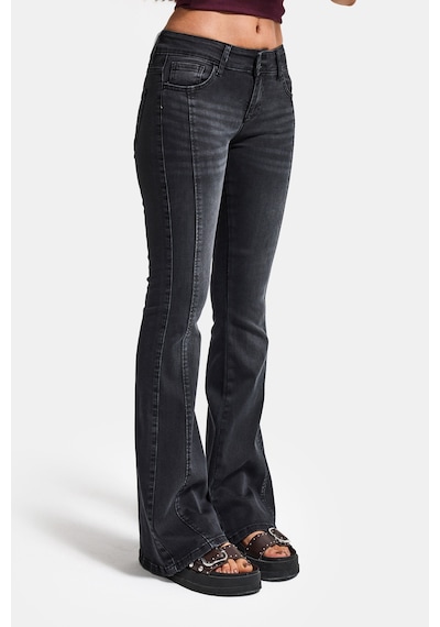 Itsbasic Kadın Füme 2s6-1 Swl Mid Rise Flare Fit Kemer Detaylı Esnek Kumaş Denim Jean