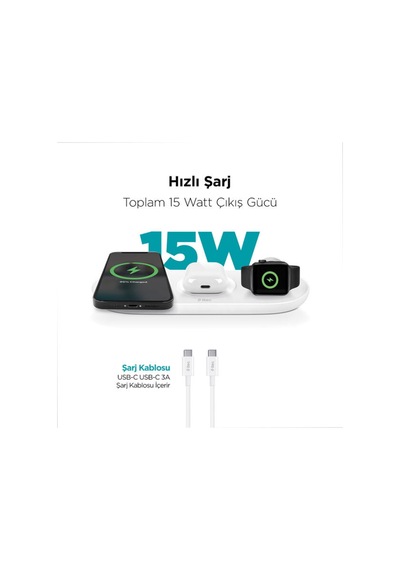 Ttec Aircharger Trio 3 Ü 1 Arada Apple İphone Uyumlu + Apple Watch + Airpods Kablosuz Hızlı Şarj Aleti