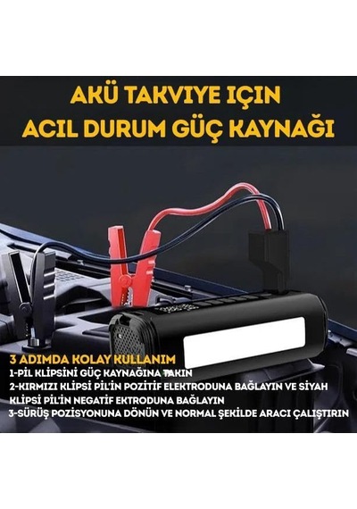 12000mah Led Işıklı Powerbank Özellikli Acil Durum Akü Takviye Kablolu 800a Araç Motor Lastik Şişirme Hava Kompr