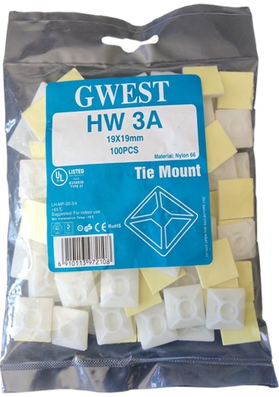Gwest Yapışkan Kroşe 19X19 - 28X28Mm Yapışkanlı Kablo Bağı Tutucu 28X28 Mm Kroşe N11.303