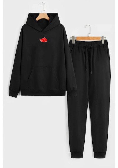 Uyguntarz Unisex Ninja Akatsuki Baskılı Eşofman Takımı Siyah