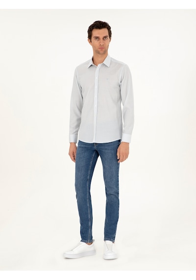 Cacharel Mavi Slim Fit Çizgili Yün Gömlek