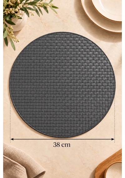 2 Li 38 Cm Yuvarlak Deri Amerikan Servis Supla Örgü Desenli Tabak Altlığı Gri - 939602924 Gri