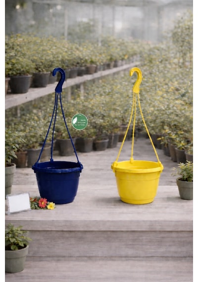 2 Adet Askılı Dekoratif Saksı 18 Cm Çap Yükseklik 12 Cm