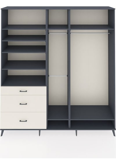 Hyperion Dolap 9 Raflı 3 Çekmeceli 3 Askılı 220x44x243 Antrasit-antrasit/aytaşı Çok Renkli