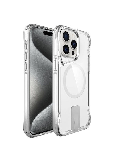 Apple Uyumlu iPhone 15 Pro Kılıf M-safe Şarj Özellikli Zore T-max Standlı Kapak Renksiz