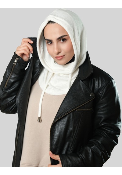 Hürrem Bone Krem Bağcıklı Peluş Salaş Balaklava Boyunluklu Bere Jakar Düz 2328 40 Krem