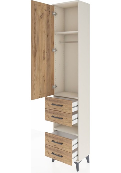 Arges Dolap 3 Raflı 4 Çekmeceli Tek Askılı 44x30x221 Aytaşı-çam Aytaşı