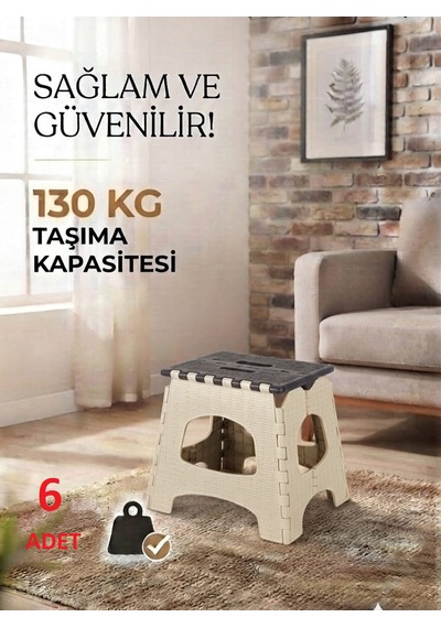 6 Adet Küçük Sağlam Dayanıklı Kullanışlı Şık Katlanır Tabure Ma084 Bej 6 Adet