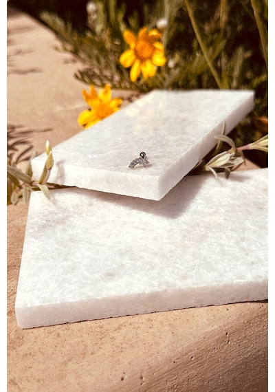 Star Sıra Yıldız Tasarım Zirkon Taşlı Şık Gümüş Renk Çelik Piercing Tragus Helix Stainless Steel Gümüş