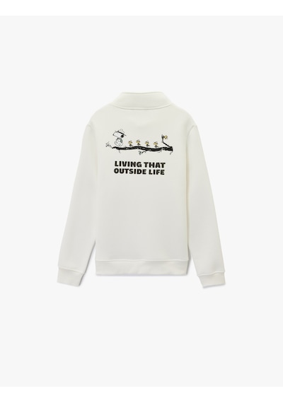 Koton Uzun Kollu Şardonlu Yarım Fermuarlı Lisanslı Snoopy Baskılı Sweatshirt Ekru 6wam70143mk Ekru