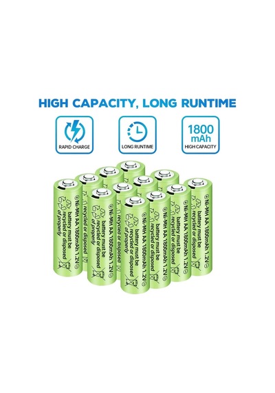1800 Mah 1.2v Aa Ni-mh Şarj Edilebilir Pil 12 Adet